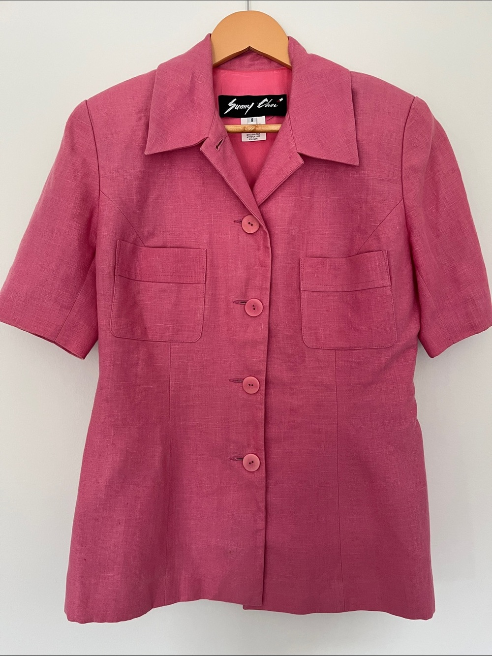 Sunny Choi Vintage Women’s Linen Blazer Jacket Top 8 Made in Canada Short Sleeve